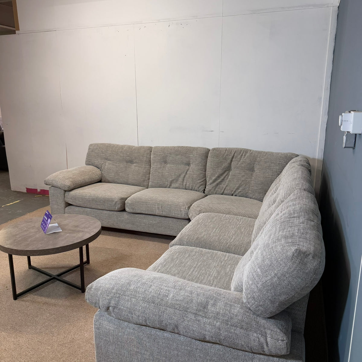 Large Thick Grey Fabric Corner Sofa
