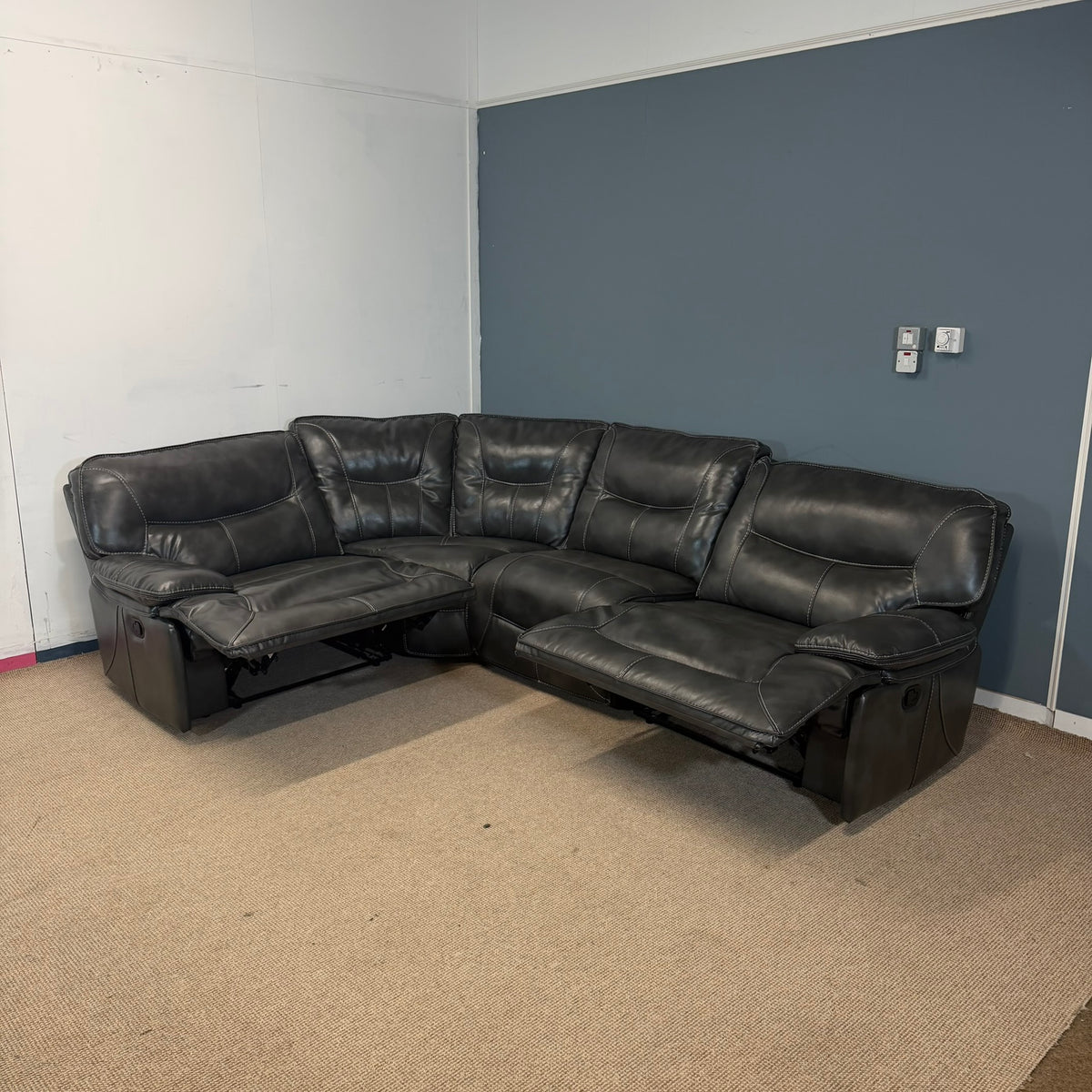 Black Genuine Leather Modular Corner Recliner