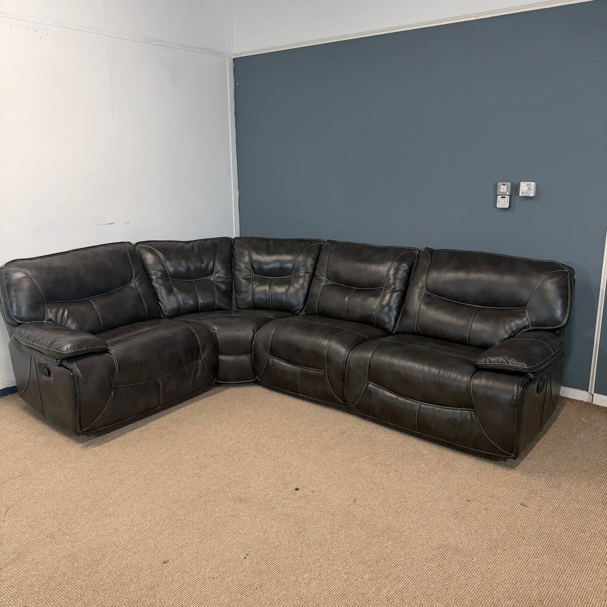 Black Genuine Leather Modular Corner Recliner